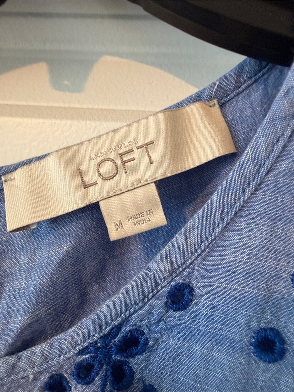 LOFT Light Blue Embroidered Flutter Sleeve Blouse - Picture 2 of 4